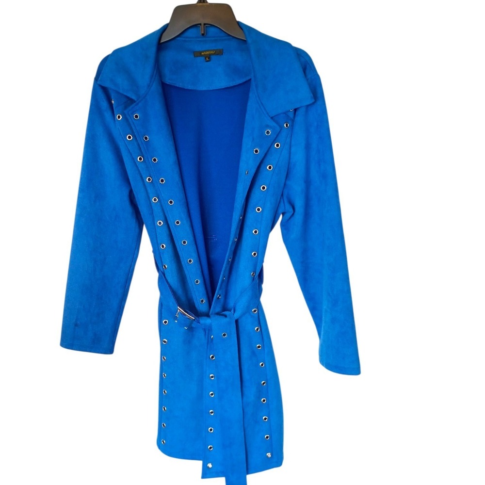 Vintage Radzoli Women Electric Blue Faux Suede Grommet Belted Jacket Dress XL